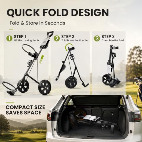 WAYTULES Black 2-Wheel Foldable Golf Push Cart - Lightweight, Durable Steel Frame, Adjustable Straps