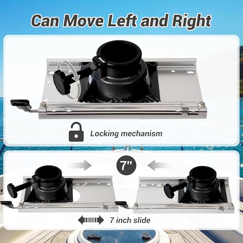 Boat Seat Slide with Locking Mount for 2-7/8 Inch Pedestal Post - Swivels 360°