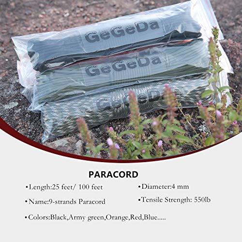 Paracord 550 Parachute Cord 9 Strand Black 100FT - Outdoor & Survival Gear