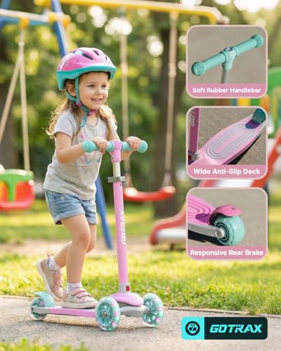 Kids Kick Scooter with LED Wheels for Boys & Girls, Pink, 3 Wheels, Light Pink