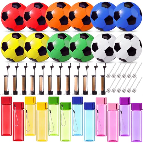 MiniInflat 48 Pcs Mixed Color Soccer Ball Set with Pumps & Water Bottles - Size 5 Deflated Balls for Kids & Teens