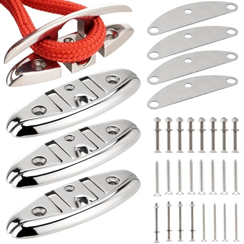 Racewill 4 Pack 5 Inch Marine Folding Steel Dock Cleats with Backing Plates & Screws