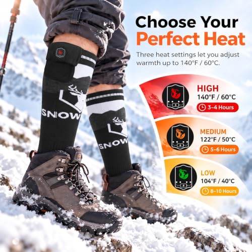 Snow Deer Rechargeable Heated Socks for Men & Women, Black & White, X-Large