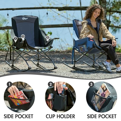 Portal Outdoor Rocking Camping Chair - Foldable Portable Rocker, Black Gray