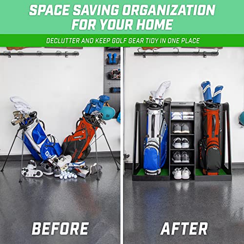Golf Bag Organizer Wooden Storage Rack for 2 Golf Bags - Black Finish - Variation of THIS listing
