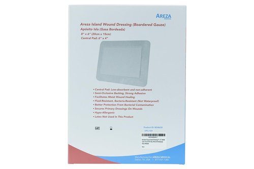 Areza Medical - Bordered Gauze Island Dressing - Wound Dressing - Latex Free - sterile - 8" x 6" - 30 per Box