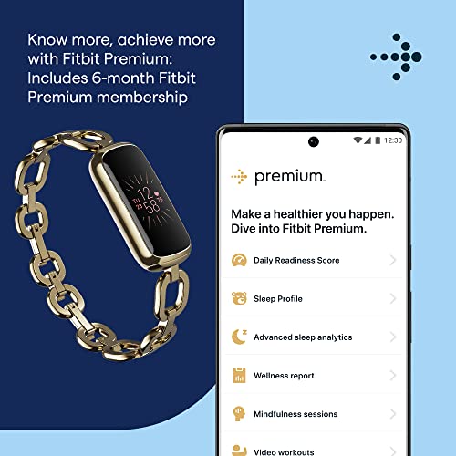 Fitbit Luxe Special Edition Fitness & Wellness Tracker with Gold Gorjana Link Bracelet - Peony Bands Included, Size S & L