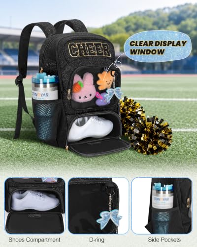 Cheerleading Backpack with Glitter 'CHEER' Design, Large Laptop & Shoe Compartments