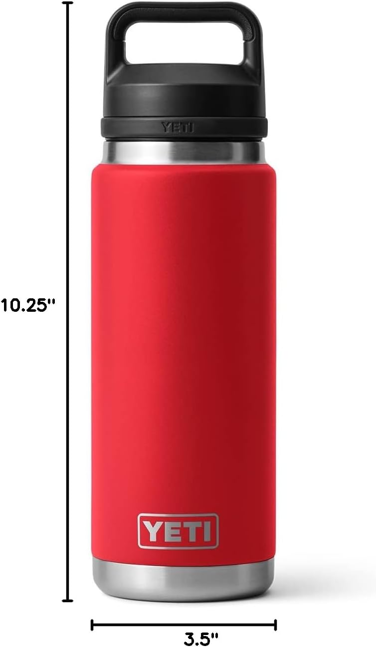 YETI Rambler 26 oz Bottle, Leakproof, Vacuum Insulated, Stainless Steel with Chug Cap, Rescue Red