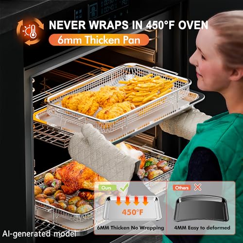 THORSES 3-Piece Oven Air Fryer Basket Set XL, L, M - Stainless Steel