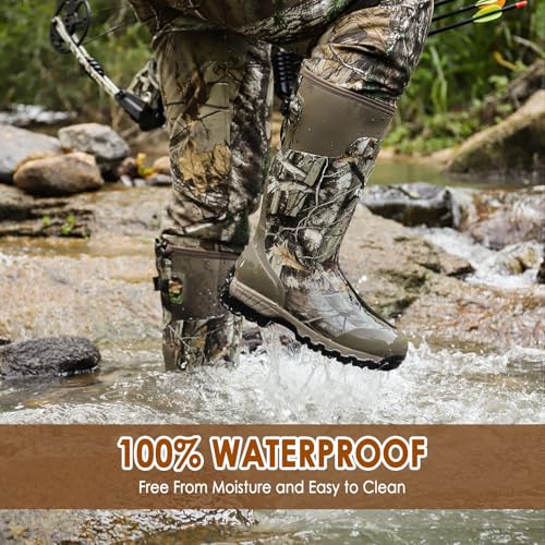 Green Camo Waterproof Hunting Rain Boots - Insulated Rubber Boots with 6mm Neoprene, Size 6-14