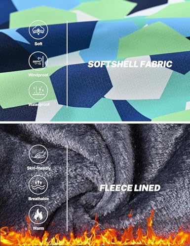 Kids Skiing Jacket for Boys 14-16 Years Hooded Winter Snowboard Coat Green Print