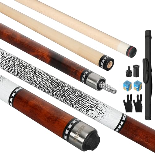 6A Canadian Maple Pool Cue Stick 58 Inch with Leather Tip & Case - Brown Variation
