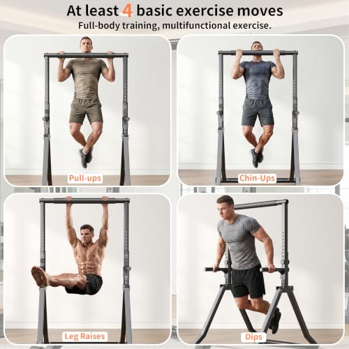 Foldable Pull Up Bar Station 58.3-76.8 Inch Power Tower with Dual Dip Handles