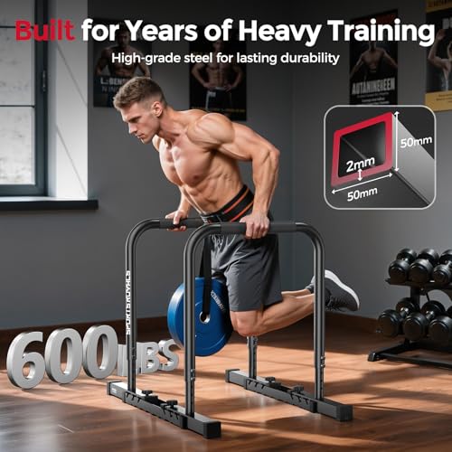 Sportsroyals Black Adjustable Dip Bar Station - Heavy Duty Parallette & Upper Body Workout Equipment for Home Gym