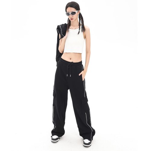Elincho Baggy Cargo Pants for Women Elastic Waist Y2K Parachute Track Pants Trendy Casual Sports Wide Leg with Pockets