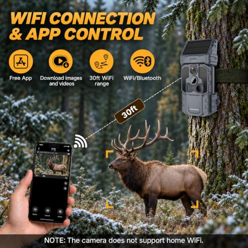 WOSPORTS 48MP WiFi Trail Camera with 7800mAh Solar Battery, 0.1s Trigger, Waterproof IP66, Supports 64GB SD Card