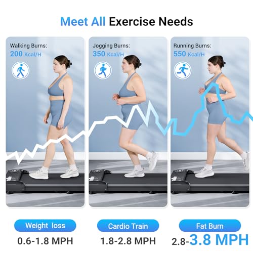 THERUN Black Under Desk Treadmill with 40-Inch Longer Belt, 300LBS Support