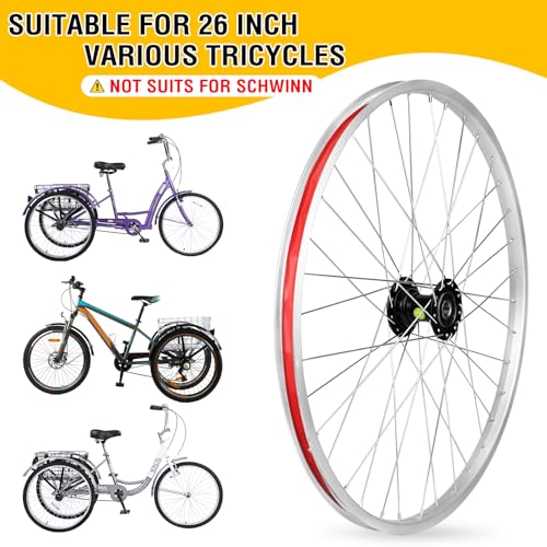 WEEROCK 26 Inch Adult Tricycle Wheelset - Right Rear Alloy Wheel for 3-Wheel Bikes