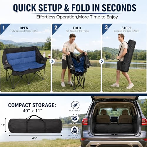 Heavy Duty Double Camping Loveseat - Portable 2-Person Outdoor Folding Chair