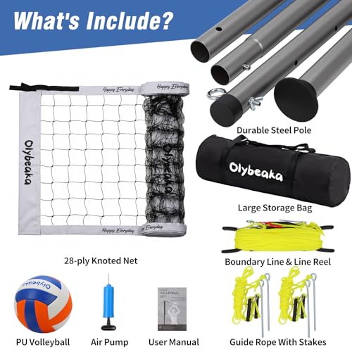 White 32ft Outdoor Portable Volleyball Net Set - Adjustable, Heavy-Duty Poles, Accessories