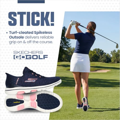 Golf Shoes Women Slip-On Spikeless Water-Resistant Skechers GO WALK 5 Navy Pink