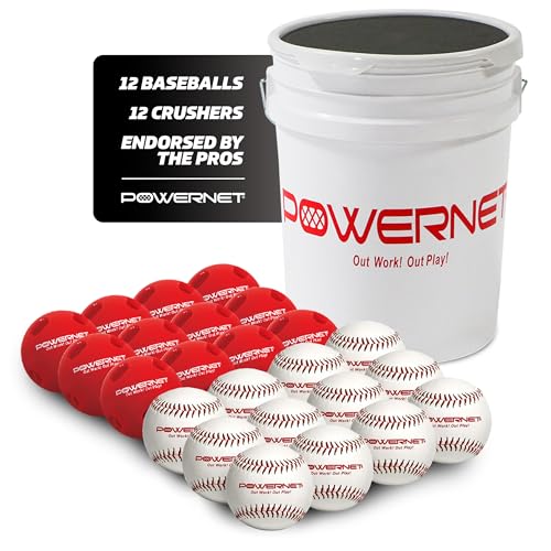 PowerNet Crushers & Weighted Baseballs - Softball Hitting Trainer for Speed Power & Coordination, Set of 24 Balls with Practice Bucket