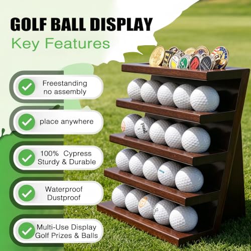 Jialitang Solid Cypress Wood Golf Ball Display Case Black Walnut - Holds 20 Balls & Memorabilia