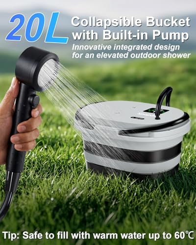 Portable Camping Shower Kit with 20L Foldable Bucket & 13000mAh Battery
