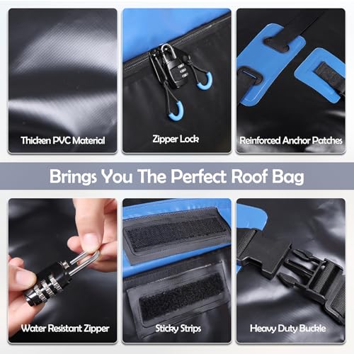 Blue Rooftop Cargo Carrier 22 Cu Ft Waterproof Car Roof Bag with Hooks & Lock