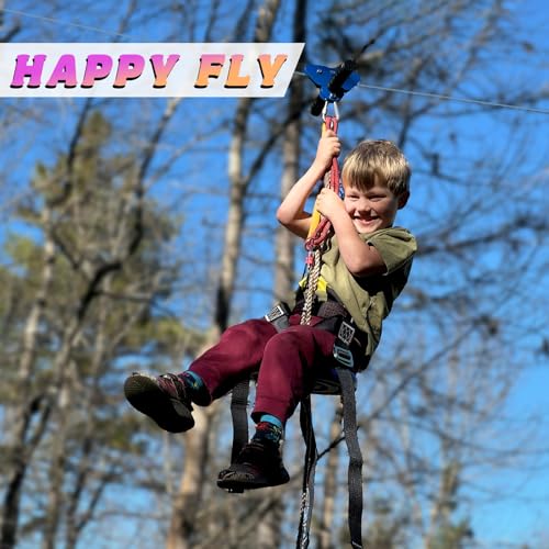 105 Ft Kids & Adult Zipline Kit with Safety Harness, Stainless Steel Spring Brake, Tree Protectors