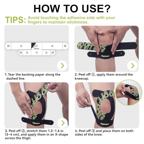Kinesiology Tape for Knees - 10 Pcs Ultra-Sticky Patella Knee Support Beige - Scissors-Free, Waterproof, Pain Relief