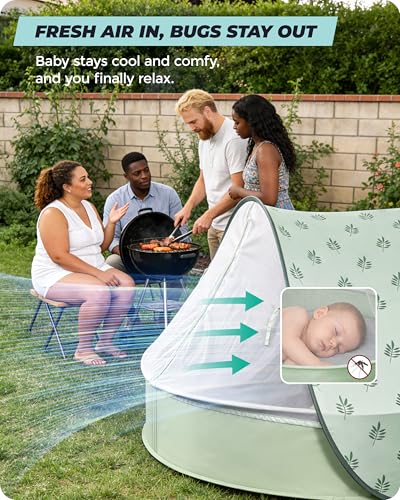 WEMOH Pop-Up Baby Beach Pool Tent with Mat, Mosquito Net & Detachable Canopy - Green