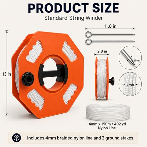 Baseball & Softball Field Marking String Winder Set with Nylon Cord and Ground Anchor