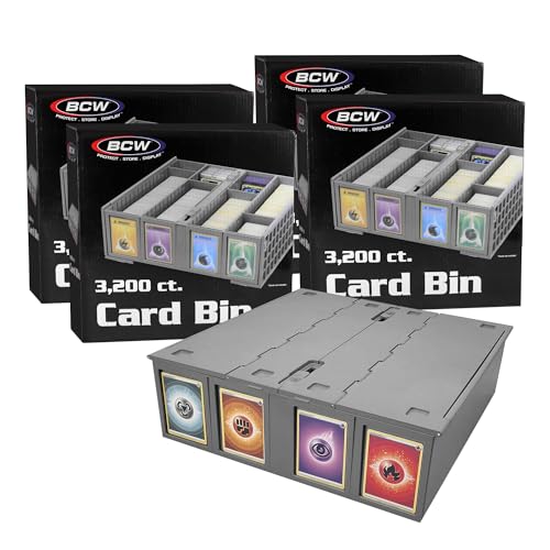 BCW 4 Pack Collectible Card Storage Bins Holds 3,200 Cards Stackable Grey