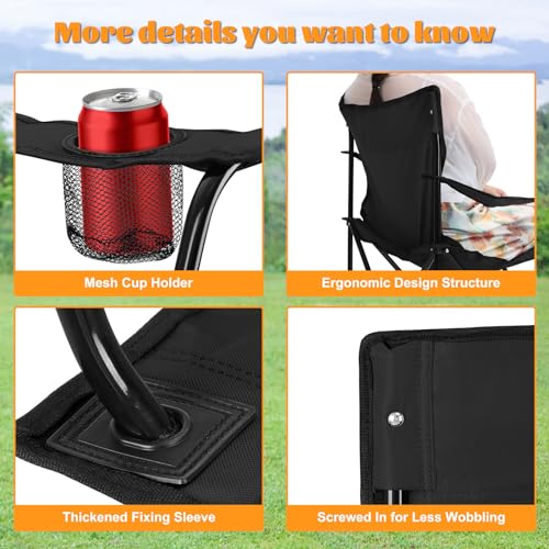 HaSteeL Oversized Folding Camping Chairs 4 Pack - Black, 600D Oxford Fabric