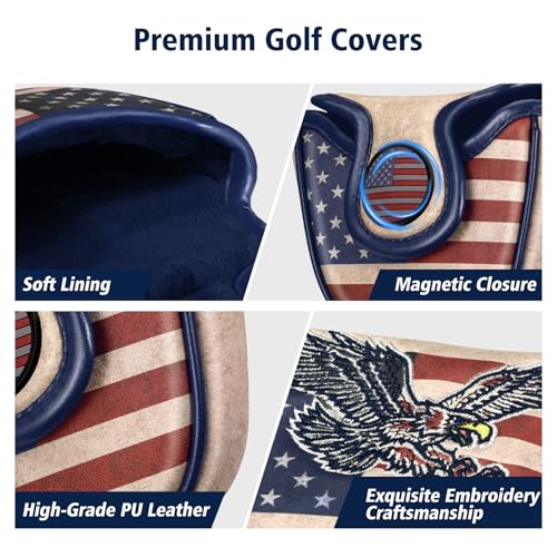 Golf Club Head Cover - Mallet Putter Cover with US Flag Embroidery - Fits Most Putters