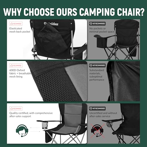 OUTSIDER High Back Camping Chair 2 Pack - Black-Gray, 400lb Capacity, Foldable Outdoor Chairs