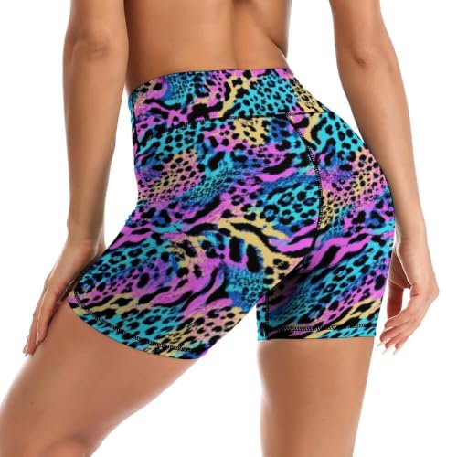 Leopard High Waisted Yoga Shorts Tummy Control Biker Shorts for Women Large