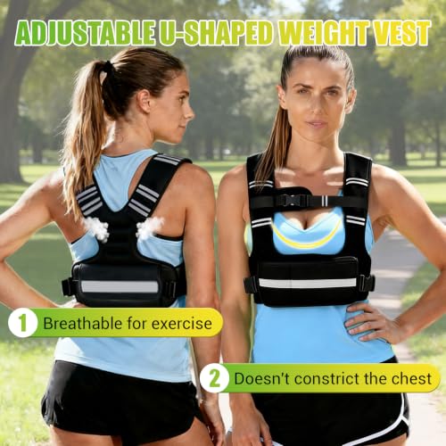 Black Adjustable Weighted Vest for Women, 6-12lb U-Shaped Fitness Vest