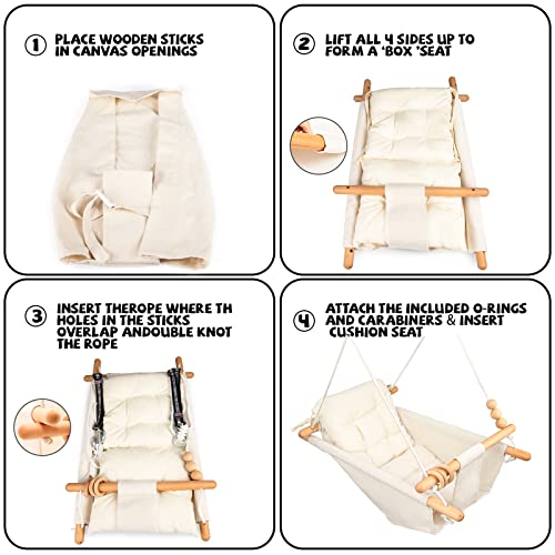 Tislly Baby Swing Outdoor Indoor Cream for Infants & Toddlers Adjustable Safety Belt