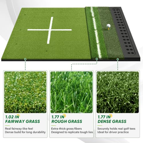 Golf Hitting Mat 3'11 x 5'2 Inch 26-45mm Thick with 3 Turf Zones & Ball Tray - Indoor & Outdoor Practice