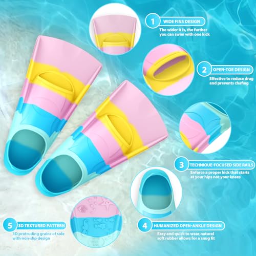 Kids Swim Training Fins CH12 XXS Short Silicone Flippers for Lap Swimming