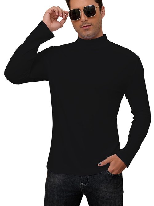 iudam Mens Mock Turtleneck Long Sleeve Slim Fit Shirts Basic Casual Undershirts Lightweight Thermal Pullover (Black,L)