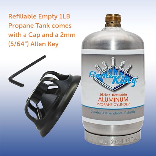 Flame King Aluminum Propane Cylinder Tank 1LB Refillable, Corrosion-Resistant, Camping & Small Appliances