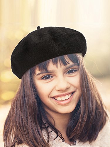 SATINIOR Kid Beret Hat French Beanie Cap for Girls - Black