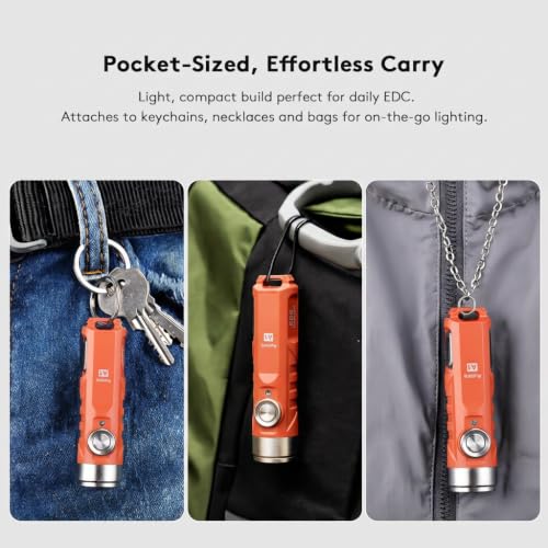 Rechargeable USB C Keychain Flashlight 650 Lumens Outdoor Mini EDC Light - Orange