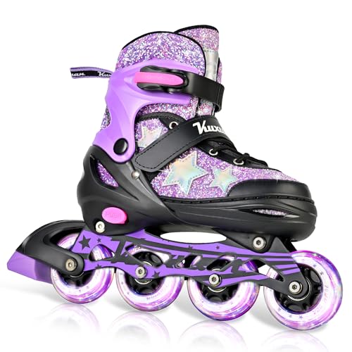 Kuxuan Adjustable Kids Inline Skates for Girls & Women - Purple Star, Large Youth 4.5-7 US