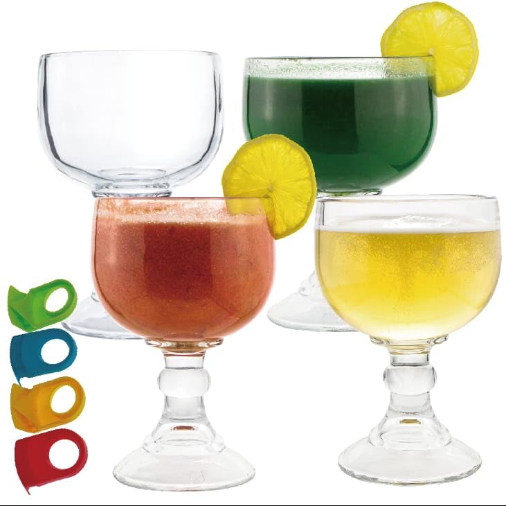 Classic 21.5 Oz Margarita & Cocktail Glass Set of 4 with Color Clips - Lead-Free Crystal