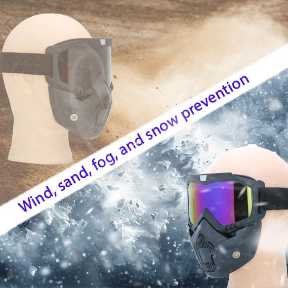 Paintball Mask - Anti-Fog Motorcycle Helmet Goggles with Removable Face Mask | Adjustable Motocross Eyewear